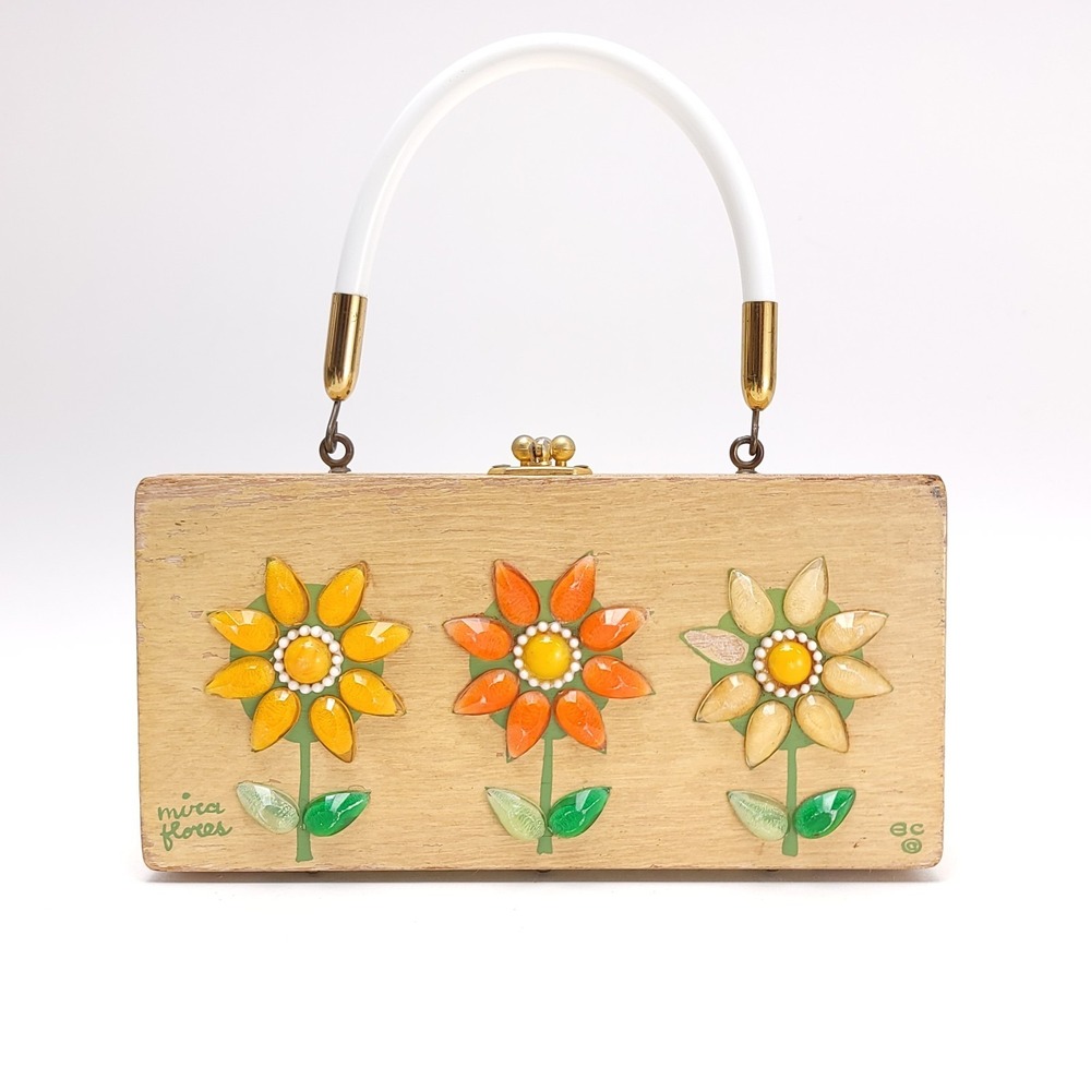 Enid Collins Of Texas 1960's Wood Box Purse "mira flores" Boho‎ Vintage Handbag - Picture 2 of 11